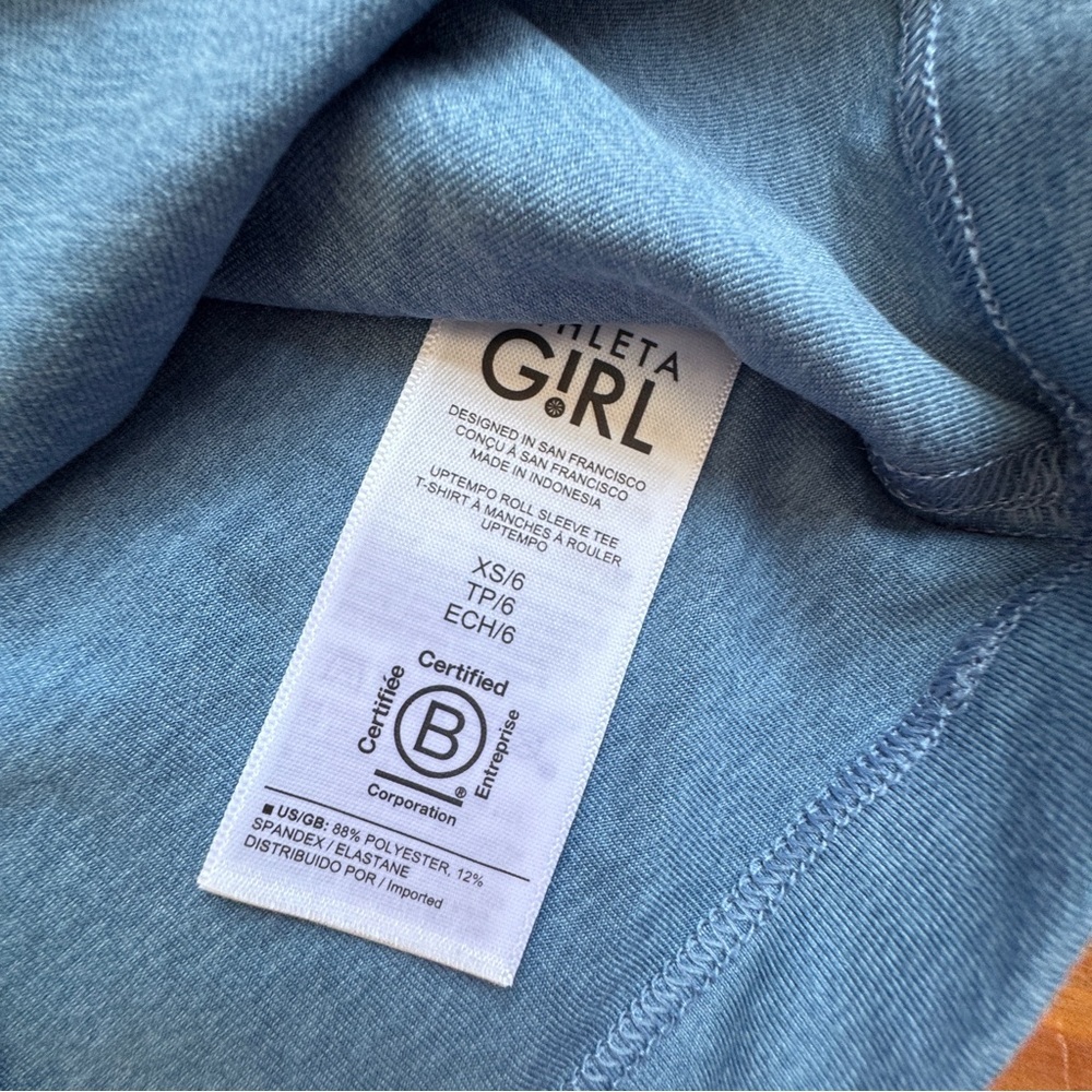Athleta girl up tempo roll sleeve shirt blue size 6 nwt - Picture 8 of 8